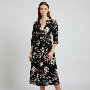 Scotch & Soda Amsterdam Park In Bloom Belted Shirt Dress 40 Black Floral Casual